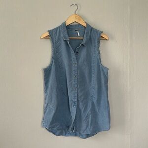 Free People Blue Sleeveless Denim Tunic